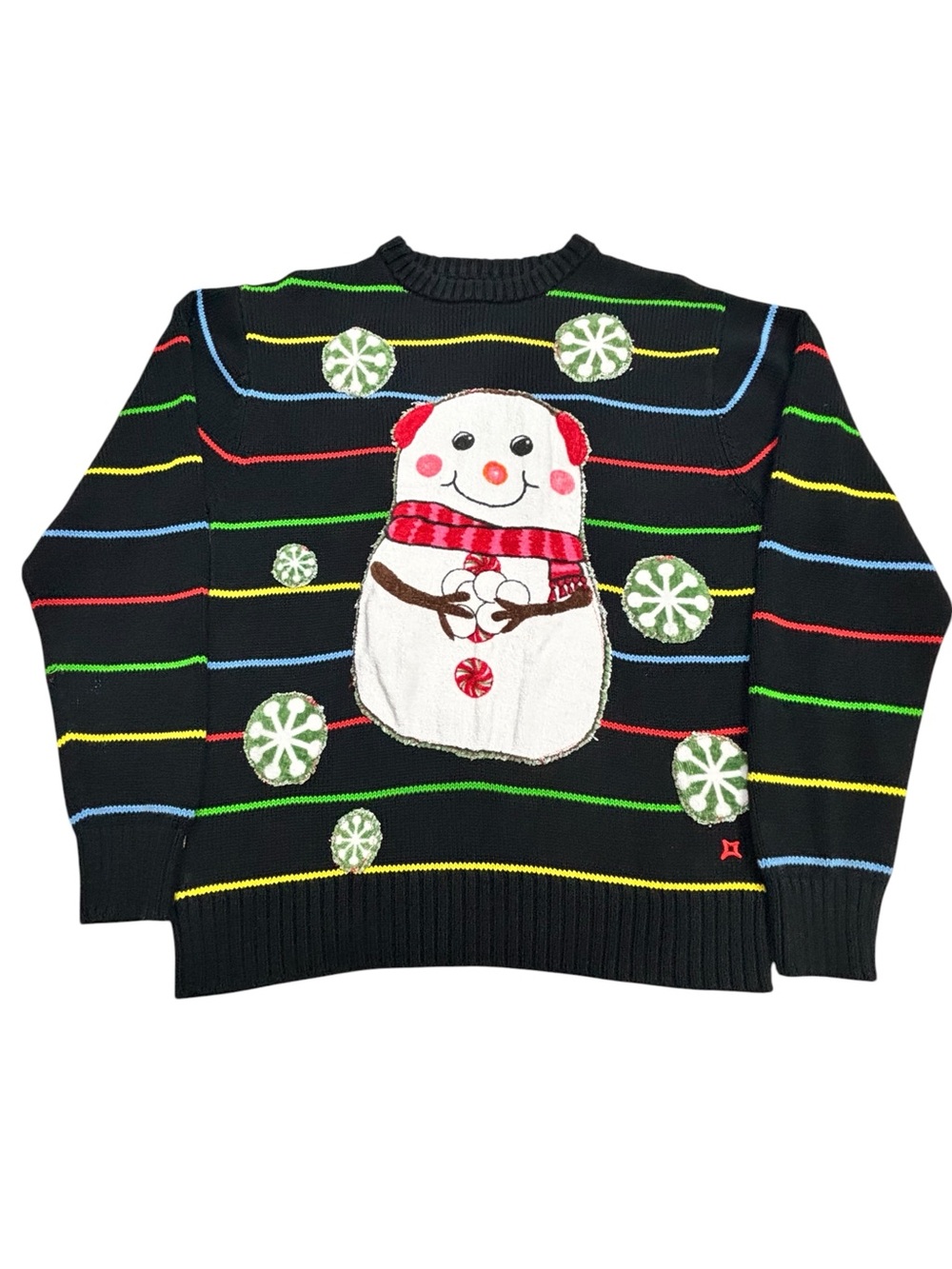Fresh Jive Black & Colourful Stripe Knit Up Cycled Ugly Christmas Sweater M
